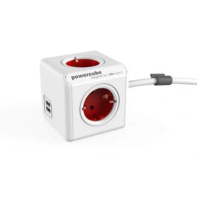 Allocacoc PowerCube Stekkerdoos met 4 contacten en 2 x USB-A 1,5 m Wit, rood