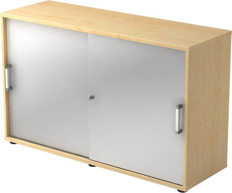 Hammerbacher Schuifdeurkast Spaanplaat 1 Plank Afsluitbaar 1.200 x 400 x 748 mm Ahorn Bruin, zilver