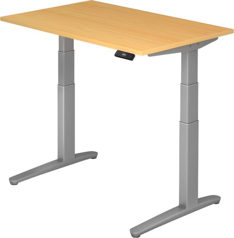 Hammerbacher XBHM VXBHM Elektrisch hoogteverstelbaar Zit-sta-bureau Rechthoekig Beuken C-Voet 1.600 (B) x 800 (D) x 1.290 (H) mm Spaanplaat, Staal, Aluminium