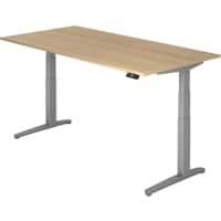 Hammerbacher Zit-sta-bureau Elektrisch in hoogte verstelbaar Rechthoekig Eiken, zilver T-voet 2.000 x 1.000 x 720 mm