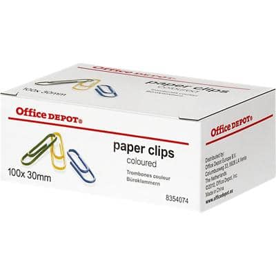 Office Depot Papierclips Rond 30 mm Assorti Metaal, plastic 100 Stuks