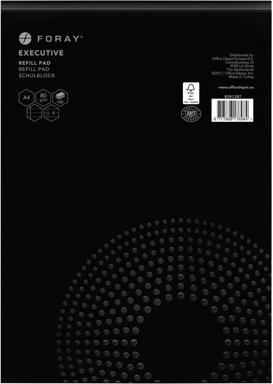Foray Executive A4 Navulblok Zwart Gelinieerd Geperforeerd 5 stuks à 100 vellen