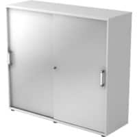 Hammerbacher Schuifdeurenkast Spaanplaat 2 Planken Afsluitbaar 1.200 x 400 x 1.100 mm Wit, Zilver