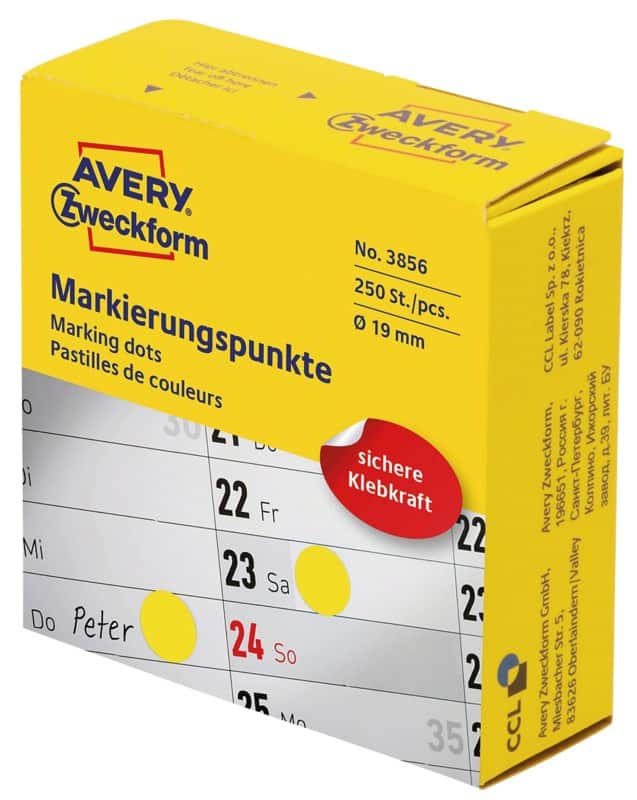 Avery Markeringspunten 3856 Klevend Geel 250 Stuks