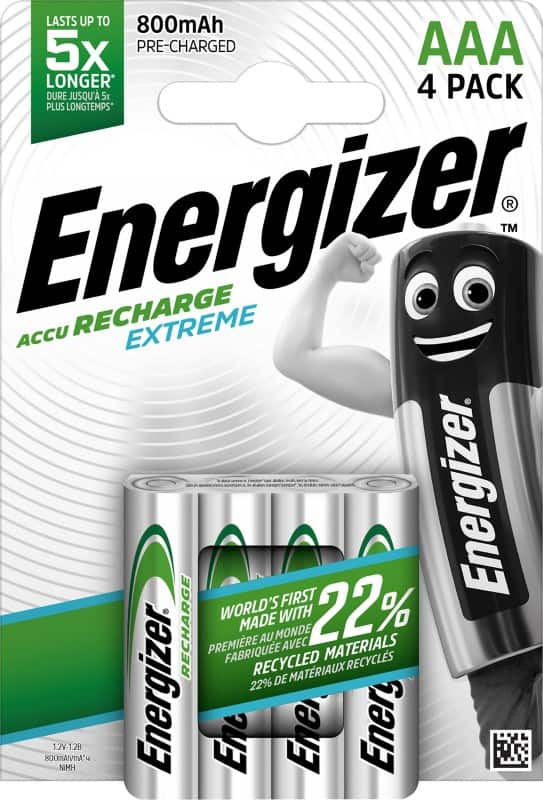 Energizer Batterij Rechargeable Extreme AAA 800 mAh Nikkel-metaalhydride (NiMH) 1.2 V 4 Stuks