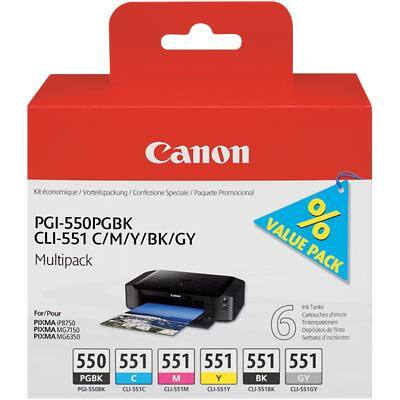 Canon PGI-550/CLI-551 Origineel Inktcartridge Zwart, grijs, cyaan, magenta, geel Multipak  6 Stuks