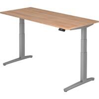 Hammerbacher Zit-sta-bureau XBHM Walnoot, zilver 1.800 x 800 x 720 mm