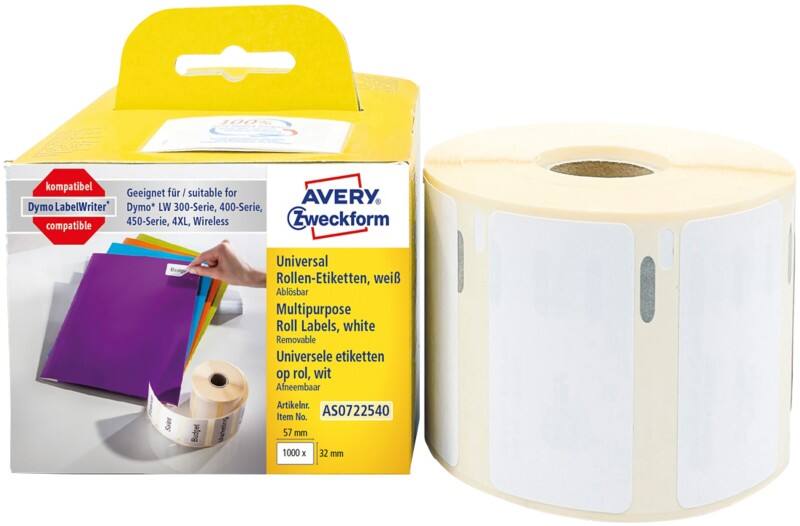 Avery Multifunctionele etiketten AS0722540 AS0722540 Klevend 32 x 57 mm 1 Rollen à 1000 Etiketten