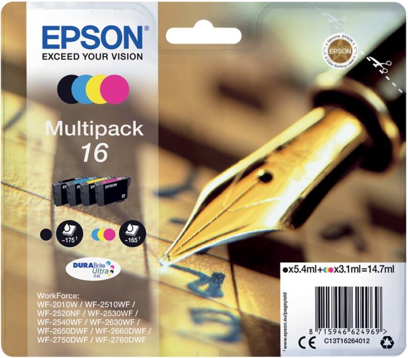 Epson 16 Origineel Inktcartridge C13T16264012 Zwart, cyaan, magenta, geel Multipack 4 Stuks