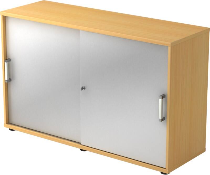 Hammerbacher Schuifdeurkast Spaanplaat 1 Plank Afsluitbaar 1.200 x 400 x 748 mm Beuken Bruin, zilver