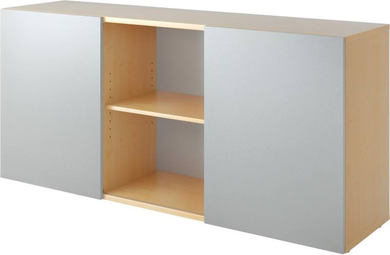 Hammerbacher Kast met schuifdeuren Spaanplaat 1 Plank 1.600 x 420 x 748 mm Ahorn Lichtbruin, zilver