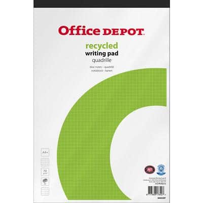 Office Depot Schrijfblok A4+ Geruit Gelijmd Papier Wit Geperforeerd Recycled 100 Pagina's