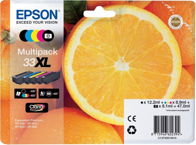 Epson 33XL Origineel Inktcartridge C13T33574011 Zwart, cyaan, magenta, geel Multipack 5 Stuks