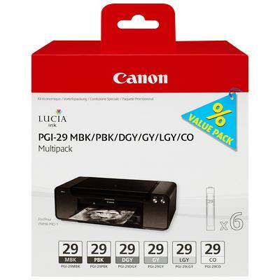 Canon PGI-29MBK/PBK/DGY/GY/LGY/CO Origineel Inktcartridge Zwart, donkergrijs, grijs, licht grijs, mat zwart, foto zwart Multipack 6 Stuks